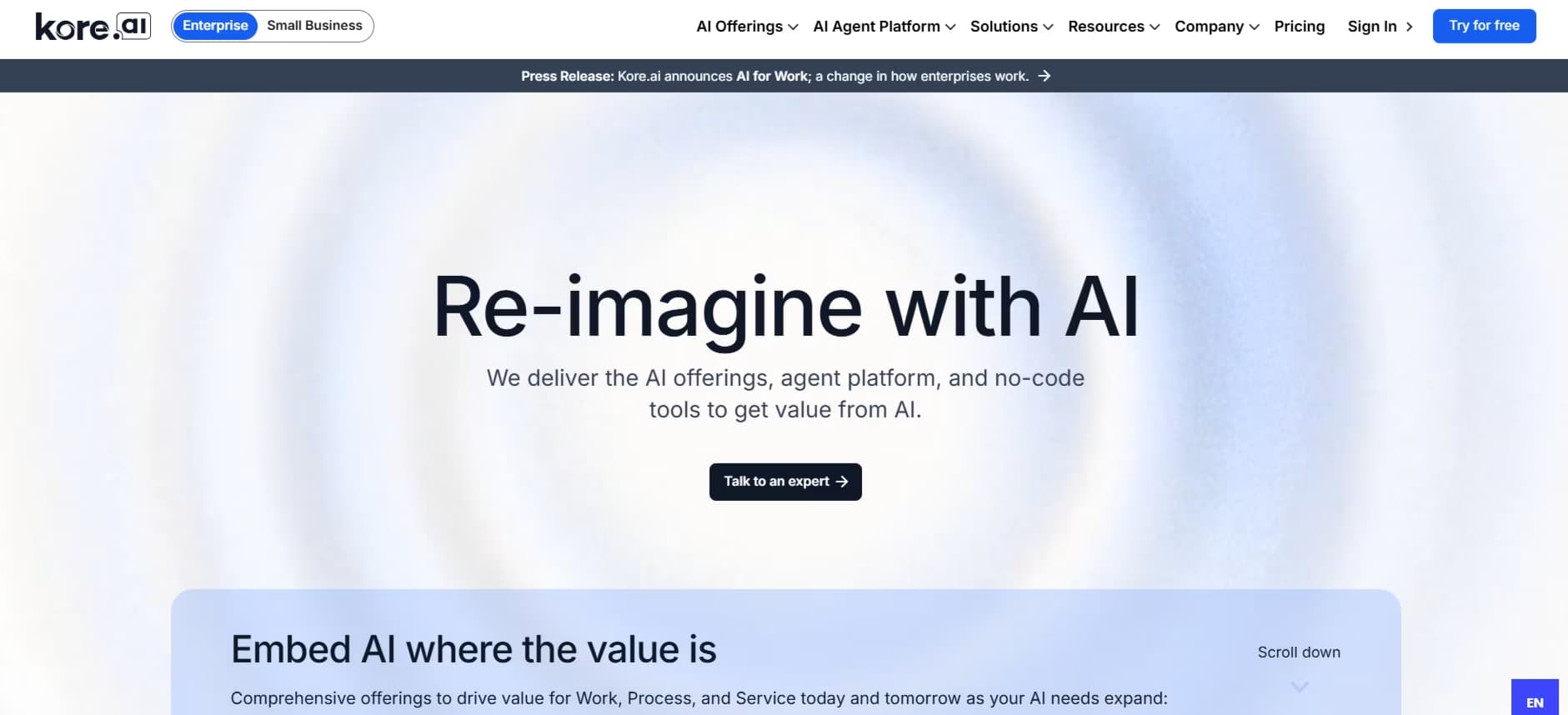 Kore.ai Homepage